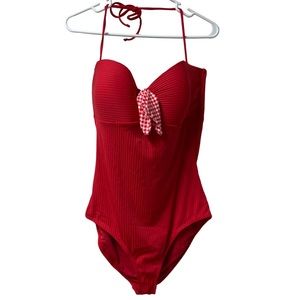 Matilda Jane Poolside Party Red One Piece Swimwear Bathing w Bow Suit Large NWT